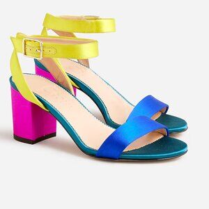J. Crew Lucie ankle-strap block-heel sandals in colorblock satin